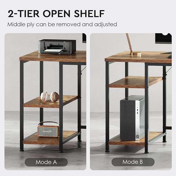 Maihail Small Desk with Drawers, Office Desk with Storage Shelves, Brown2 | 59 Inch Desktop, Metal Frame, 3 Fabric Drawers, Storage Shelves, Computer & Writing Desk, Office Gaming Workstation - Image 8