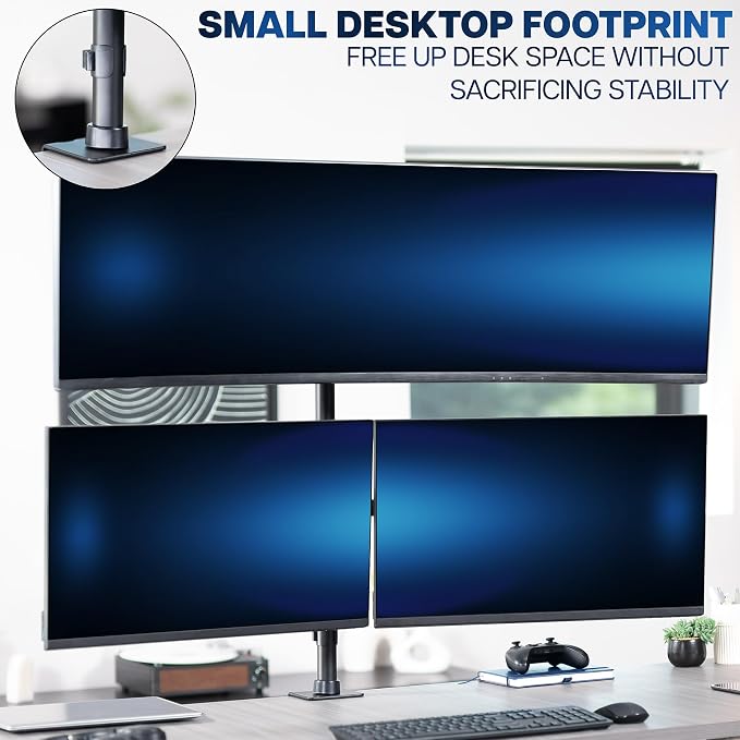 VIVO Triple Monitor Extra Tall Desk Mount for up to 49 inch Ultrawides on Center Bracket and 27 inch Screens on Side Brackets, Holds up to 44 lbs, Black, STAND-V103T - Image 7