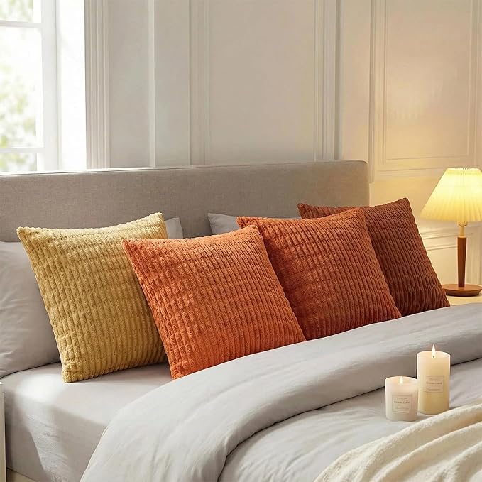 Fancy Homi 4 Packs Decorative Throw Pillow Covers for Living Room Couch Bed, Modern Farmhouse Boho Home Décor Accent Cushion Case, 16" x 16", Burnt Orange Series - Image 3