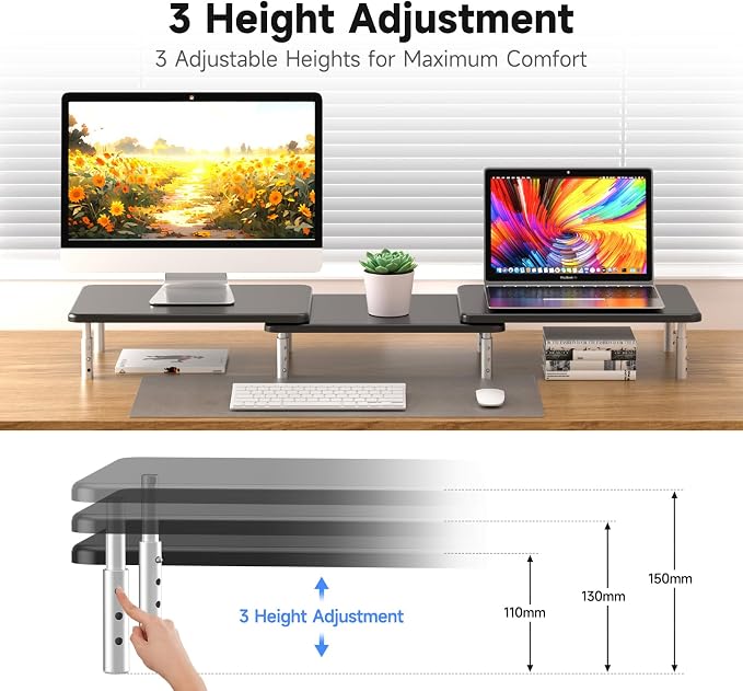 suptek Dual Monitor Laptop Stand Riser with Adjustable Length and Angle,Office Desktop Organizer Computer Stand for 2 Monitors for PC Monitor Laptop Printer(MST023) - Image 3
