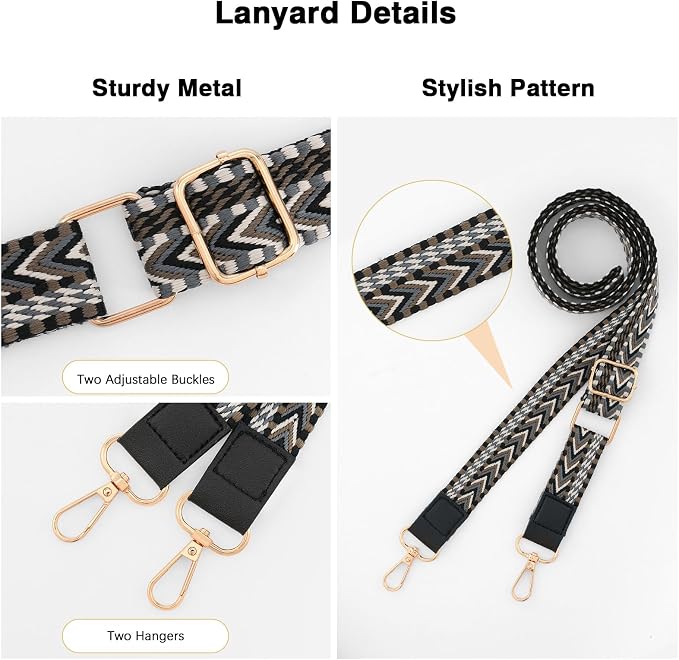 MoKo Universal Phone Lanyard, Braided Adjustable Cell Phone Crossbody Strap Detachable Women & Men Cellphone Lanyards Around The Neck with Patches for iPhone, Most Smartphones, Black & Gray - Image 6