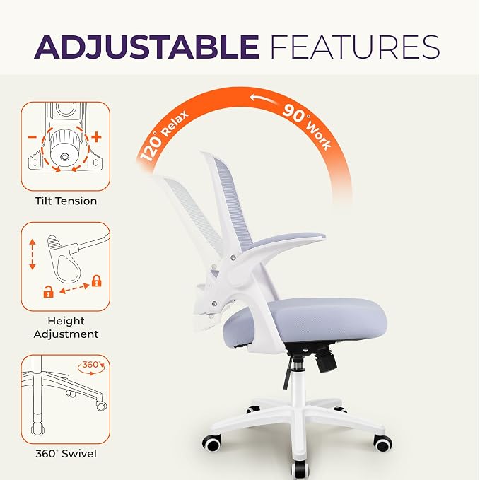 NEO CHAIR Office Desk Gaming Ergonomic Computer Chair with Lumbar Back Support Adjustable Height Swivel Rolling Wheels Flip-up Arms Mesh Chair for Home Vanity (Purple) | Lumbar Support, Height Adjustment, 360° Swivel and Rolling Base, Space-Saving Desi... - Image 6