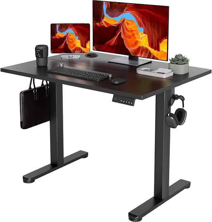YDN Electric Standing Desk, 40 x 24 Inches Adjustable Height Stand up Desk with Cable Management, Home Office Desks with Splice Board & Frame, Black Top by YDN