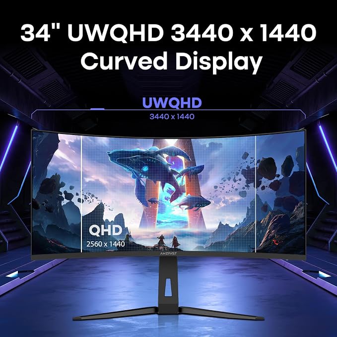Amzfast 34 Inch Curved Monitor 240Hz UWQHD (3440x1440) Gaming Monitor, 1ms G-SYNC Compatible, 1500R, PIP/PBP, HDR400, 96% DCI-P3, Tilt/Swivel/Height Adjustable, TÜV Rheinland, HDMI 2.1, AMZG34C8 Pro - Image 2