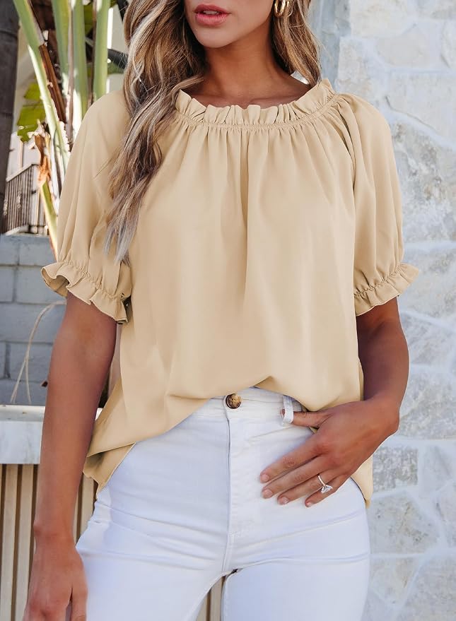 EVALESS Womens Tops Off The Shoulder Blouses for Women Dressy Casual Cute Puff Sleeve T Shirts Fashion 2026 - Image 2