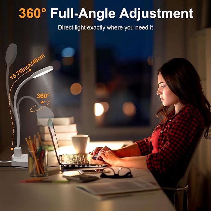 15W LED Desk Lamp with USB Charging Ports, [Button & Remote Control] Dimmable Table Lamp with 3 Color Modes, 5 Brightness Levels, 4 Timers, Flexible Reading Light for Home Office, Bedroom, Kids Study - Image 5