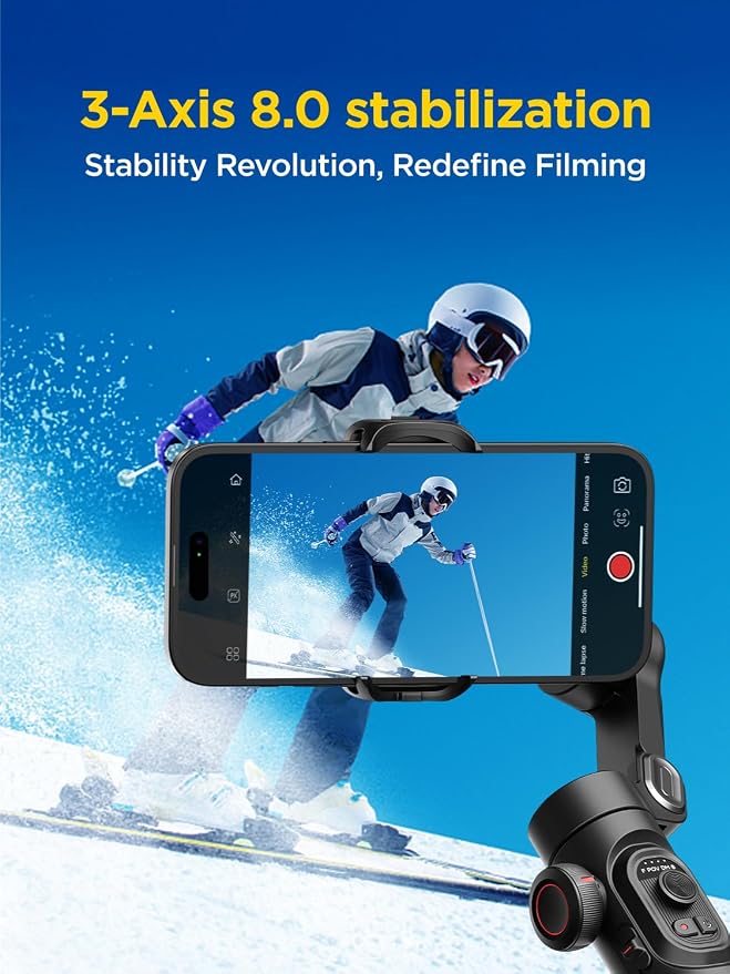 AOCHUAN Gimbal Stabilizer for iPhone Gimbal, Smartphone w/Focus Wheel Face/Object Tracking for iPhone 17 16 15 Pro Max/Android Foldable 3-Axis Handheld Phone Stabilizer for Video Recording -Smart XE - Image 2