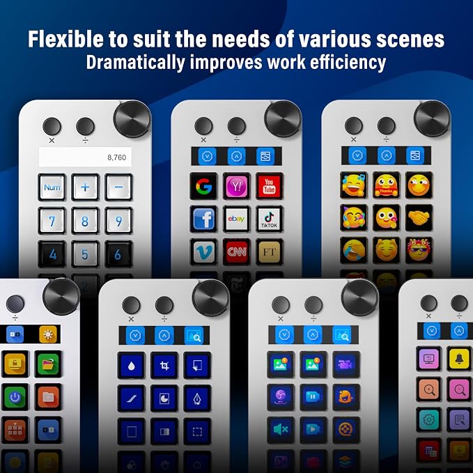 Streaming Deck,Macro pad/Calculator/Numeric Keypad Three Modes | 15 Customizable Macro Keys and LCD Bar,Large Dial,Work Efficiency Device,Compatible with Windows and Mac(N1 White) - Image 6