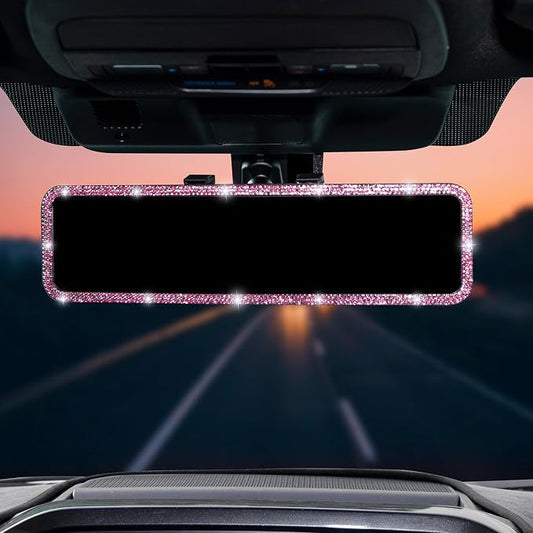 JOYTUTUS Rear View Mirror, Universal 12 Inch Panoramic Rearview Accessories with Bling Rhinestones Crystal Diamonds Edge, Interior Clip-on Wide Angle Rear View Mirror -Pink by JoyTutus