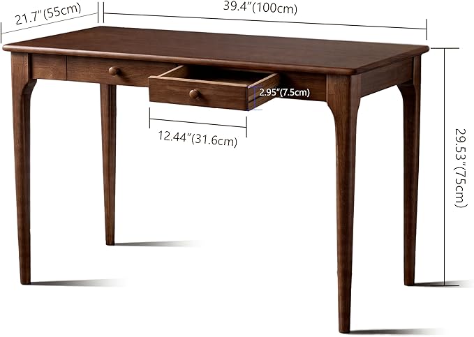 40" Walnut Solid Wood Desk with Drawers,Mid Century Modern Natural Real Wood Writing Desk,Home Bedroom Small Spaces Computer Office Workstation Desks - Image 2