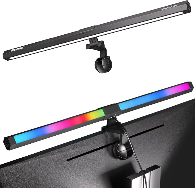 Quntis Monitor Light RGB PRO Backlight, Eye-Care Dual Light Computer Light Bar Gaming Office Desk Lamp, 15 Modes Dimmable Backlight, 3 Color Temperature Adjustable Brightness, Ra95 Screen Light Bar by Quntis