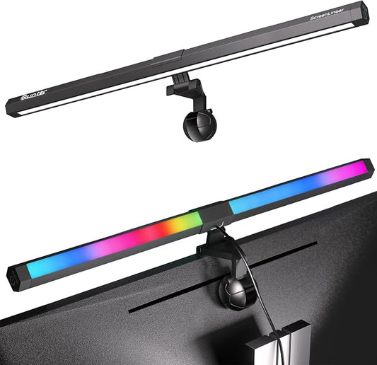 Quntis Monitor Light RGB PRO Backlight, Eye-Care Dual Light Computer Light Bar Gaming Office Desk Lamp, 15 Modes Dimmable Backlight, 3 Color Temperature Adjustable Brightness, Ra95 Screen Light Bar by Quntis