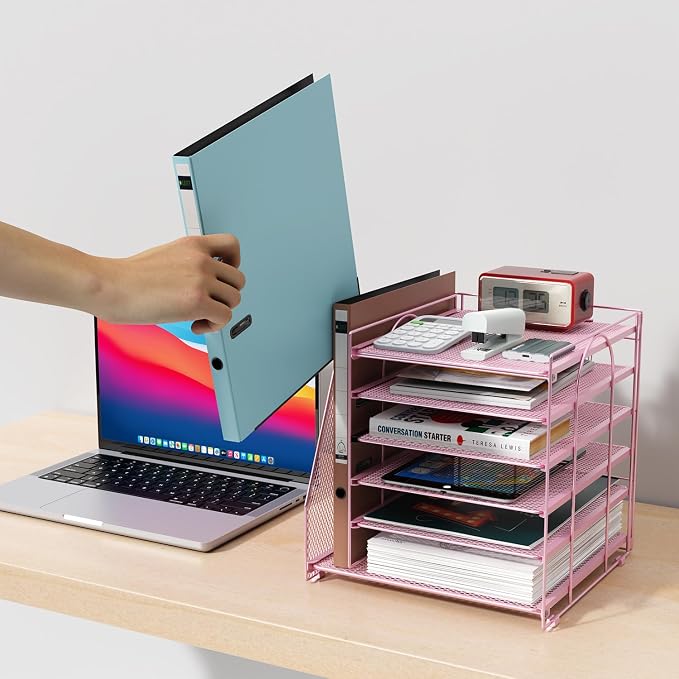 gianotter 6-Tier Paper Organizer With Magazine Holder | Desk Organizers and Accessories, File Organizer for Office Supplies Storag (Pink, 6-Tier) - Image 6