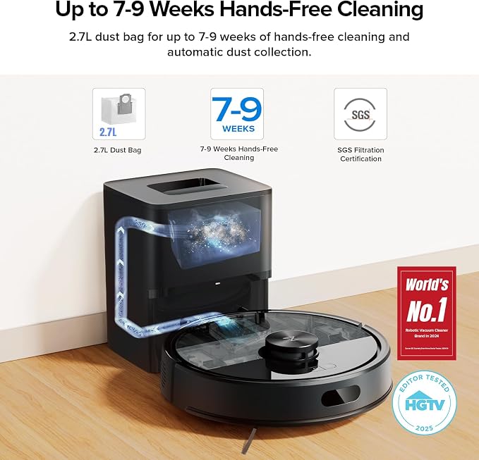 roborock Q7 M5+ Robot Vacuum and Mop, Up to 7-9 Weeks Self-Empty, 10000Pa | Upgraded from Q5 Max+, Dual Anti-Tangle System for Pet Hair & Carpet, PreciSense LiDAR Navigation, App Control, Black - Image 2