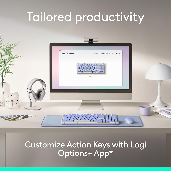 Logitech Alto Keys K98M Wireless Mechanical Gasket Keyboard - Lilac | Customizable, clicky, vibration absorbing gasket, white backlit keys, Bluetooth, USB-C charging, for PC, Mac, Laptops - Image 6