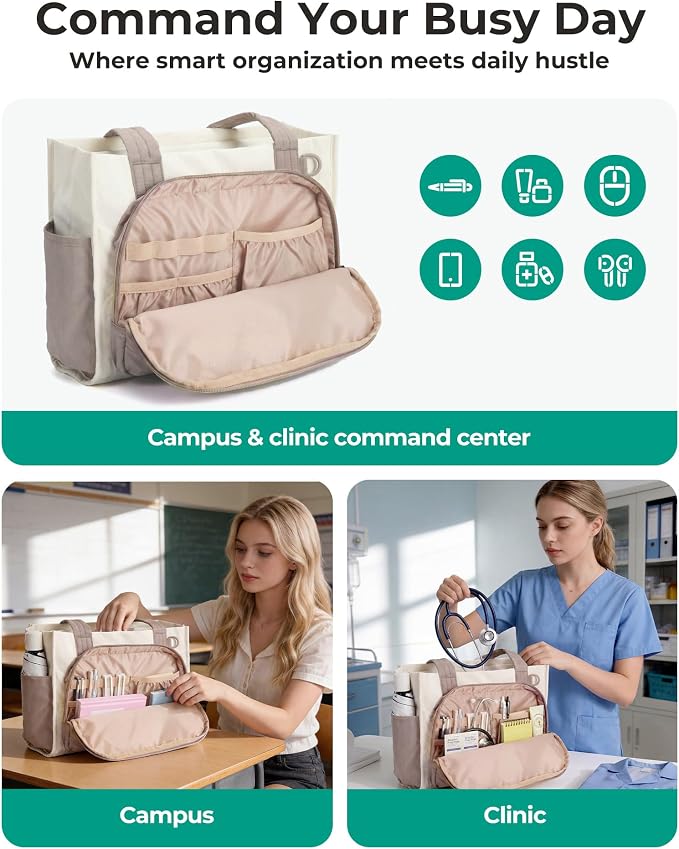 BAGSMART Small Tote Bag for Women, 13'' Laptop Canvas Work Bag with Zipper | 30oz/40oz Tumble & 11 Pockets Travel Tote, Teachers/Nurses, Lightweight Canvas or Water-Resistant Puffer Taslon Crossbody Bag - Image 4