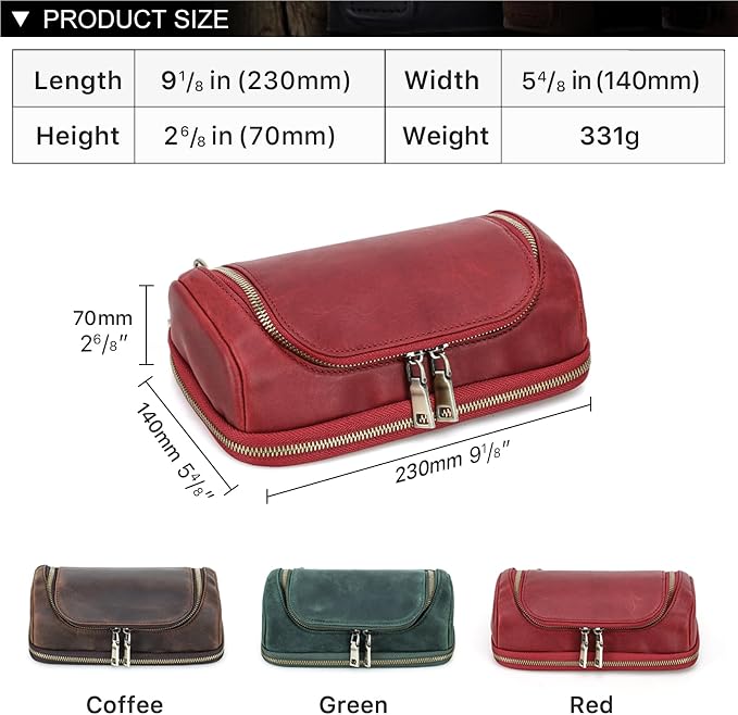 Hiram Handmade Crazy Horse Leather Tech Organizer Travel Case – Accessories Organiser Bag for Laptop, Tablet & Cell Phone, Double Compartment Charger Organizer Travel Case Red - Image 2