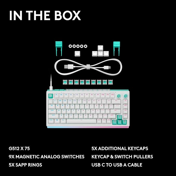 Logitech G512 X 75 TMR + Tactile Switch Mechanical Gaming Keyboard - White | Hot-Swappable 9x TMR Rapid Trigger + Tactile Mechanical Switches, Gasket, PBT Keycaps, <8K, LIGHTSYNC RGB, for PC & Mac - Image 13