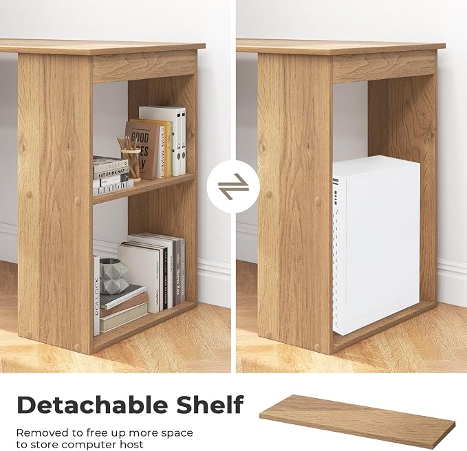 GRAFFY Computer Desk with 6 Storage Shelves - 48" Reversible Writing Desk Workstation with Bookshelf and CPU Stand, Modern Compact Office Desk for Bedroom, Study, Home, Office (Natural) - Image 4