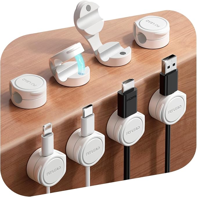 FLYLEAD 8-Pack Silicone Cord Organizer Magnetic Cable Clips, Adhesive | Resilient Yet Soft Rubber Cord Management Holder for Home Office Desk Accessories, Nightstand Phone Charger Wire Organization by Sincerityisworththewait