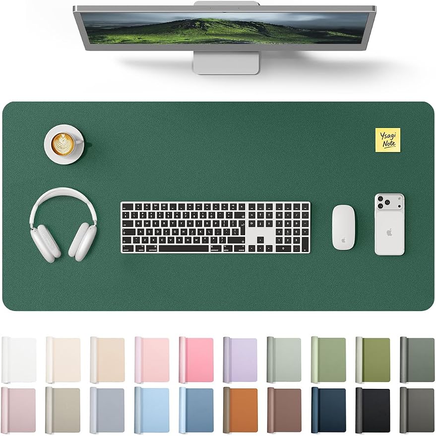 YSAGi Leather Desk Pad Protector, Office Desk Mat, Large Mouse Pad, Non-Slip PU Leather Desk Blotter, Laptop Desk Pad, Waterproof Desk Writing Pad for Office and Home (Seafoam Green, 35.4" x 17") by YSAGi