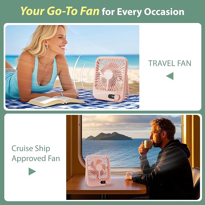 Travel Fan for Sleeping, 4000mAh Portable Pink Fan for Summer Essentials, Small Desk Fan Rechargeable 100 Speed Wind for Beach Fan Travel Essentials Gifts for Women Teens Girl - Image 7