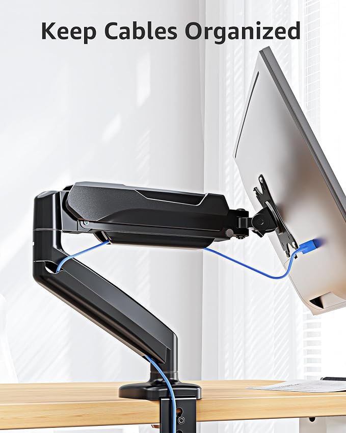 MOUNTUP Single Monitor Desk Mount Holds Screen up to 32 inch, Height Adjustable Monitor Arm, Full Motion Computer Monitors Stand with Clamp/Grommet Base, VESA Mounts Fit 4.4-17.6lbs Computer, Black - Image 9