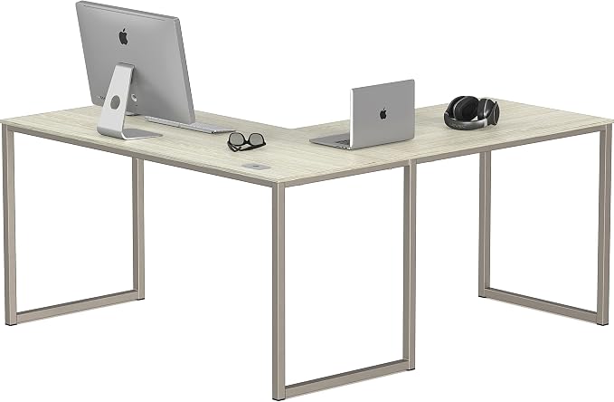 SHW Mission 55 x 60 L-Shape Home Office Computer Desk, Maple | Reversible Desktop Design by SHW