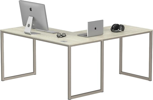 SHW Mission 55 x 60 L-Shape Home Office Computer Desk, Maple | Reversible Desktop Design by SHW