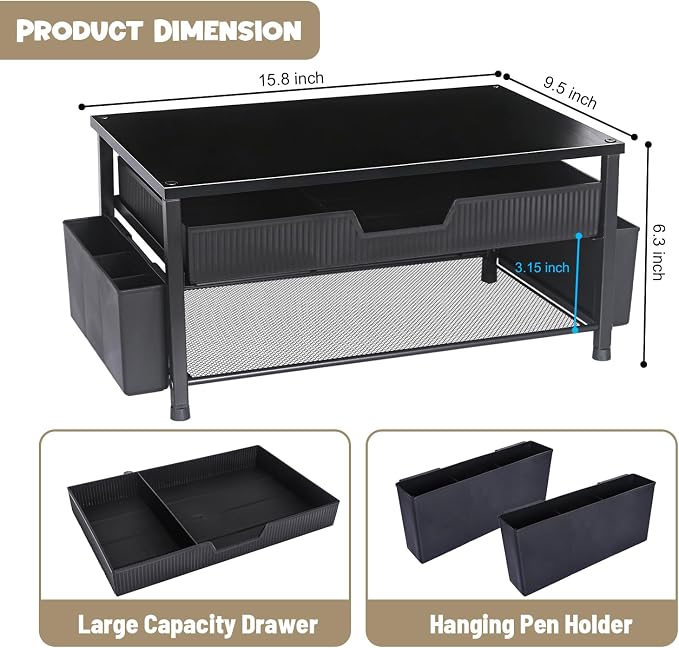Printer Stand for Desk, Desk Organizer with Storage, Desktop Printer Table for Home Office, Multi-Purpose for Home Printer, Fax Machine, Scanner, Die-Cut Machine (Black) - Image 2