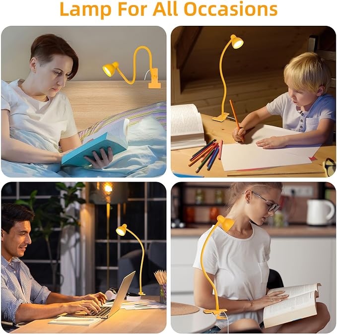 LiFMIRA Desk Lamp Clip on Lamp for Bed, LED Reading Light for Bed Yellow | 3 Colors 10 Dimmable Brightness, LED Book Light for Reading in Bed Flexible Clip on Light Clamp Lamp for Bed Headboard Desk - Image 6