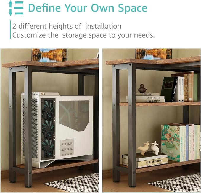 Lufeiya L Shaped Desk with Drawers & Storage Shelves, 47 Inch Small Reversible Corner Desk with Power Outlet for Home Office Bedroom, L-Shaped Gaming PC Computer Desks with Fabric Drawer, Rustic Brown - Image 7