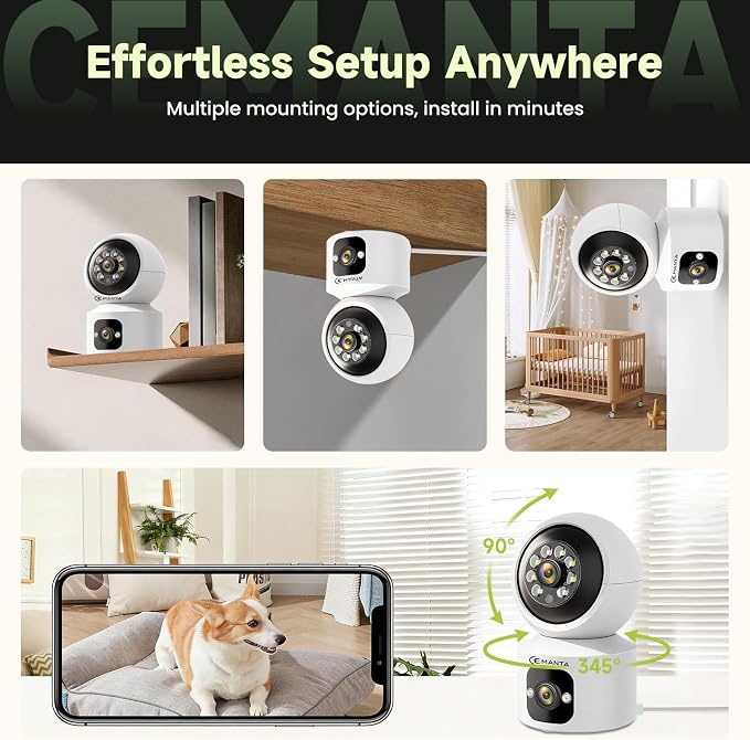 4MP Security Camera Indoor, Free Cloud Storage, Dual-Len Baby & Pet Cam for Home Security, 2.4/5GHz WiFi, 360 PTZ, 2-Way Audio, Color Night Vision, AI Motion Detection, Compatible with Alexa - Image 9