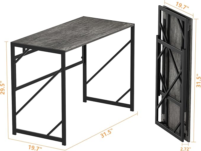 Elephance Folding Desk Writing Computer Desk for Home Office No-Assembly | Study Office Desk,Foldable Table for Small Spaces,31.5 Inch,Black Oak - Image 3