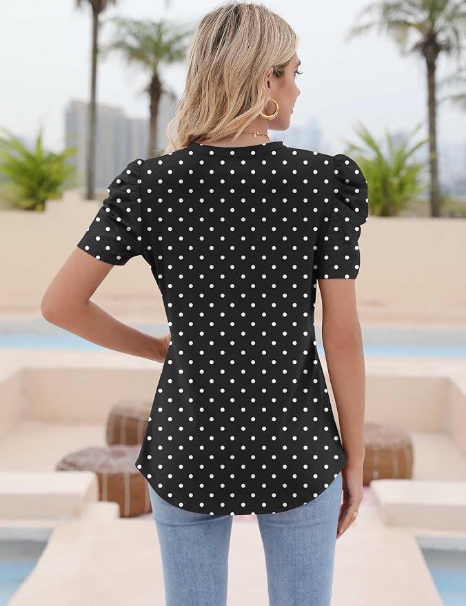 Ivicoer Puff Short Sleeve Shirt for Women Eyelet Tops Summer Crewneck Blouse Loose Fit S-XXL - Image 5