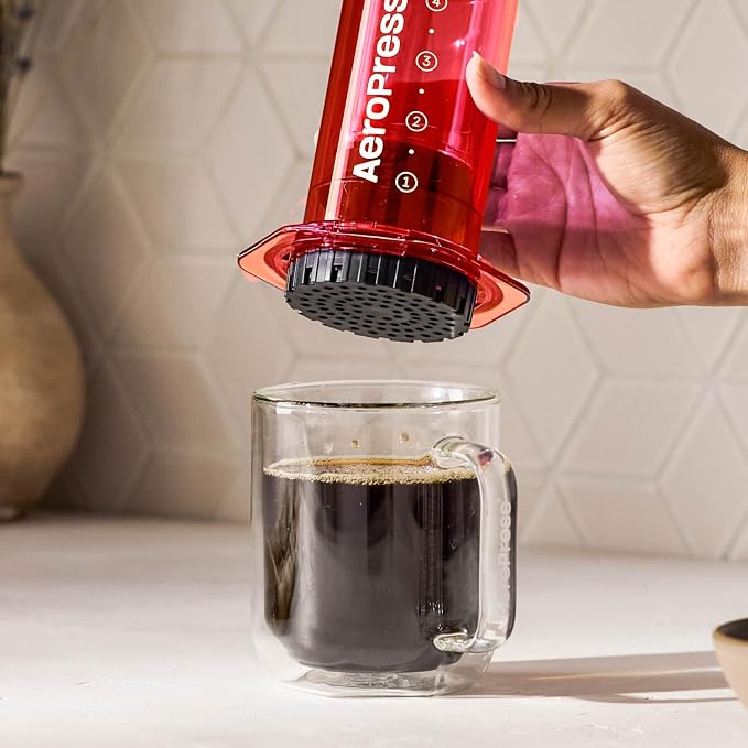 AeroPress Clear Red Coffee Press, French Press, Pour-Over & Espresso Style | All-in-One Manual Coffee Maker, 2-Minute Brew, Less Bitterness, More Flavor, Portable, Travel & Camping - Image 5