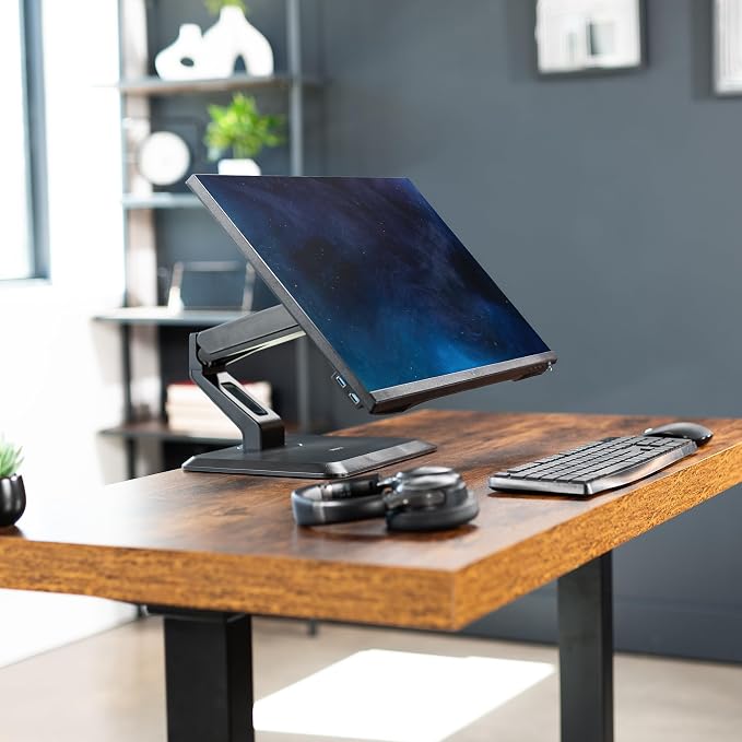 VIVO Premium Single 17 to 32 inch VESA Monitor and Touch Screen Desk Stand with Rotating Base, Freestanding Pneumatic Height Adjustable Arm, 12 inch Maximum Screen Height, Black, STAND-V001R - Image 7