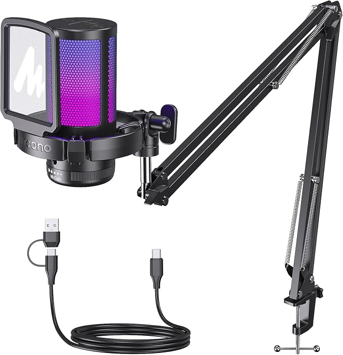 MAONO DGM20S Gaming Microphone for PC with Clear Voice & Noise Reduction | RGB Lighting, Tap-to-mute, Gain Control, Headphone Monitoring and Boom Arm for Discord Gaming, Streaming, Content Creation by MAONO