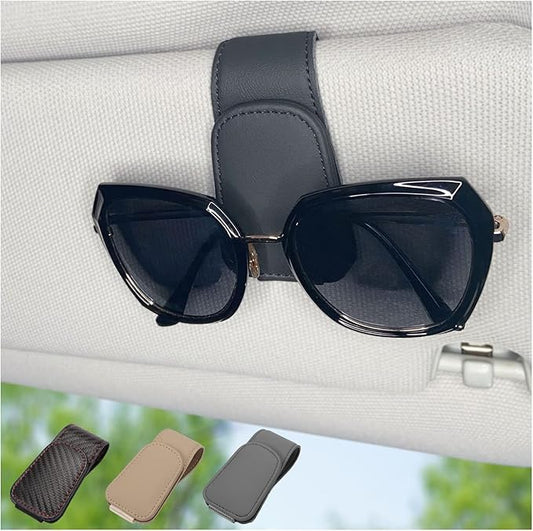 CHOSMOYI Magnetic Leather Sunglass Holder for Car, Sunglasses Clip for Car Visor, Auto Interior Accessories Universal for Different Size Eyeglasses (Black) by Unknown