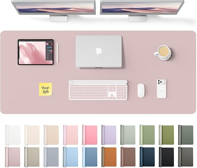 YSAGi Leather Desk Pad Protector, Office Desk Mat, Large Mouse Pad, Non-Slip PU Leather Desk Blotter, Laptop Desk Pad, Waterproof Desk Writing Pad for Office and Home (Grayish Lavender,55" x 17.2") by YSAGi