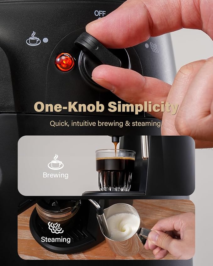 SHARDOR 3.5 Bar Espresso Machine, Compact Expresso Coffee Machines for Home, 4-Cup Espresso Maker with Milk Frother for Cappuccino & Latte, Fast Heating System, Easy-to-Use, 800W, Black - Image 5