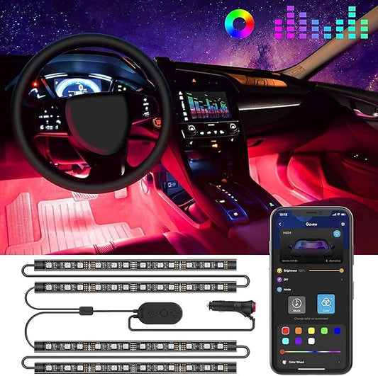 Govee Car LED Lights, RGB Smart Car Interior Lights, App Control | DIY Mode and Music Mode, 2 Lines Design LED Lights for Cars with Car Charger, 12V by Govee