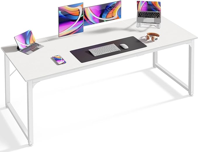 Huuger Computer Desk, 63 Inch Office Desk, Gaming Desk with Storage, Writing Desk Work Desk for Home Office, Study, Modern Simple Desk, Large Legroom, Metal Frame, White by Huuger