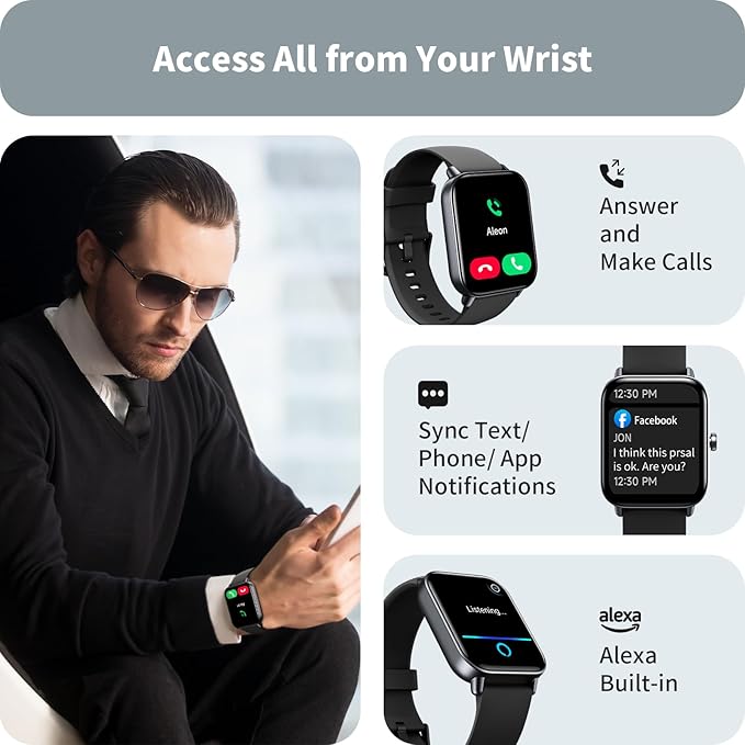 Smart Watches for Men Women, 1.8" Screen Activity Tracker, Heart Rate/Sleep/SpO2 Monitor, Make/Answer Calls, IP68 Waterproof Smartwatch for iPhone & Android, 101+ Sport Modes Fitness Reloj Inteligente - Image 2