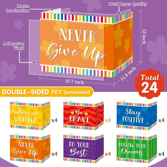 Affrolling 24 Pcs Inspirational Privacy Folders Bulk for Students Cardboard Privacy Boards Desk Divider Panel Waterproof Testing Divider for Classroom Back to School Study Supplies (Colorful) - Image 2