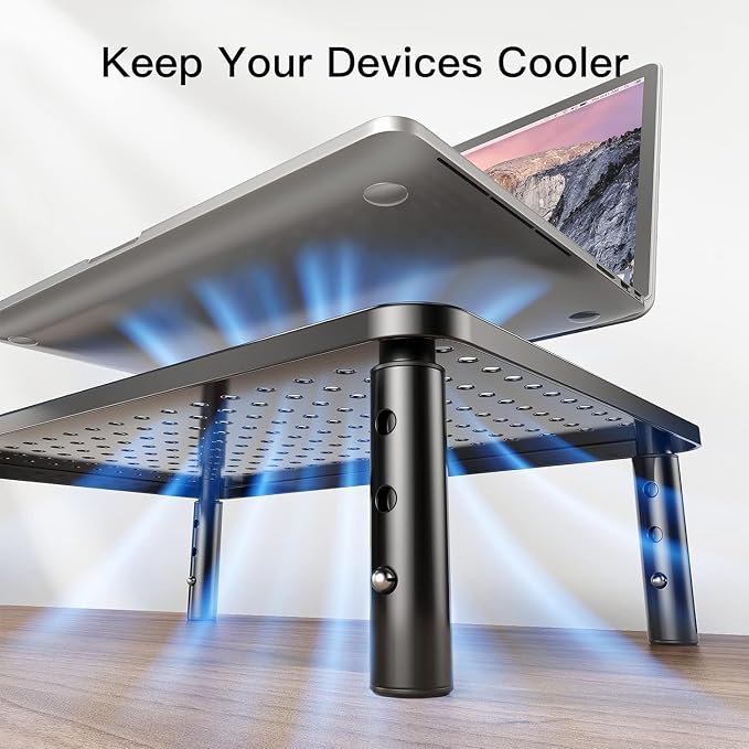 HUANUO Monitor Stand for Desk, Computer Monitor Stand Height Adjustable, Monitor Riser for 2 Monitors, Laptop Stand for Desk, 2 Pack, Black - Image 6