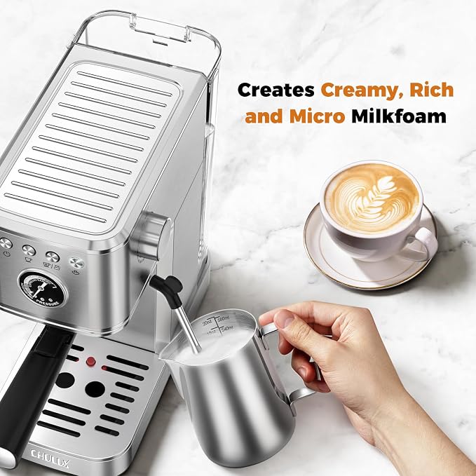 CHULUX Elite Espresso Machine for Latte, Americano and Iced Coffee, Silver | Hot and Iced Espresso, Visible Pressure Gauge, PID Temperature Control, Pre-Infusion Tech, Brushed Stainless Steel Finish - Image 4