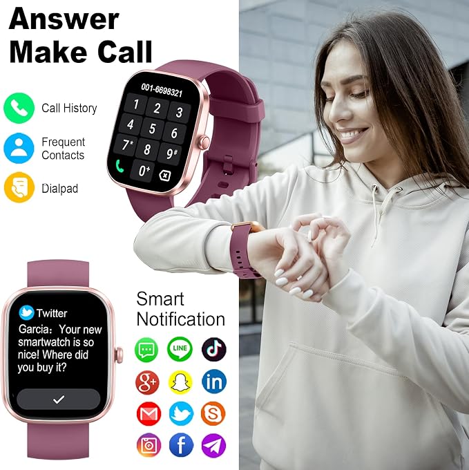 Smart Watch(Answer/Make Call), 1.91"HD Smartwatch for Men Women with Heart Rate/Sleep Monitor/Pedometer/Calories, 113+ Sports Fitness Watch Tracker, IP68 Waterproof Step Counter for Android iOS-Wine - Image 2