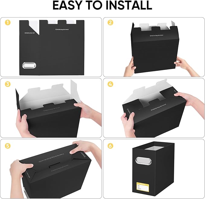 BALEINE File Organizer Box, Cardboard File Folder Organizer with Handle for Letter Size, Portable Collapsible Hanging Filing Box for Home Office Document Storage (2 Pack, Black) - Image 6