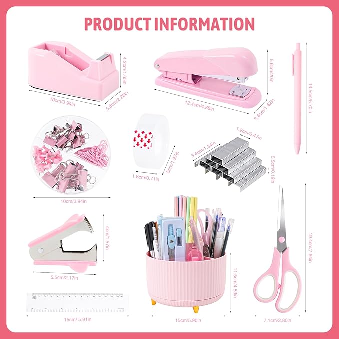 Gawsey Pink Desk Organizers and Accessories with Desk Organizer 360° Rotating Pen Holder and Office Supplies, Cute Stationery Supplies Set - Image 2